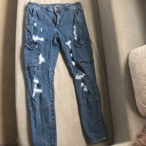 High waisted cargo jeans